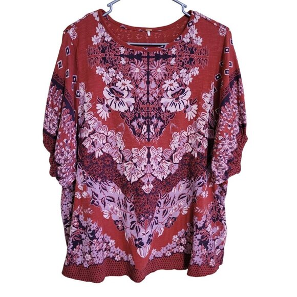 Free People Red & Pink Floral‎ Print Womens Top M Boho Hippie Cottagcore - Picture 1 of 7